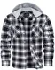 MAGCOMSEN Karohemd Herren Button-Down Karierts Hemd Baumwolle Kapuzenhemd Radfahren Camping Hemdjacke Herrren Freizeit Plaid Bluse Basic Frühling Shirt Hemden mit Vielen Taschen Schwarz M