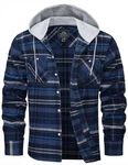 MAGCOMSEN Herren Checked Shirt Hemd mit Kapuze Blau/Grau
