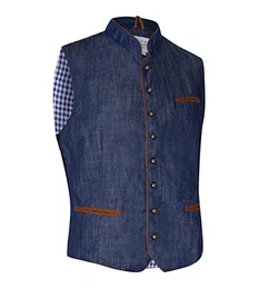 Herren Trachtenweste - Lodenweste Vintage Blau Trachten-Weste Lederhose Trachten-Gilet Graubünden (54,Blau)