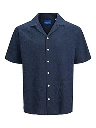 Herren JORCALEB Seersucker Shirt SS PLS Hemd/Bluse, Navy Blazer, 3XL