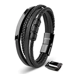 SERASAR Herren Armband Leder Wickelarmband Schwarz