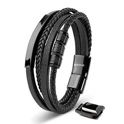 SERASAR Herren Armband Leder Wickelarmband Schwarz
