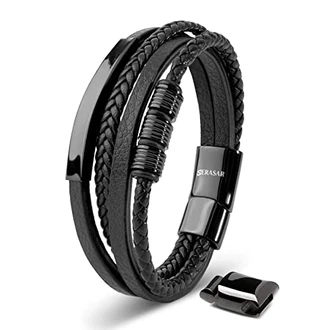 SERASAR Herren Armband Leder Wickelarmband Schwarz