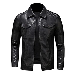PONERY Herren Motorrad Lederjacke Schwarz