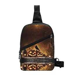 Schultertasche, Kuh, Sonnenblume, Bauernhaus-Druck, Brustpaket, Kuriertasche, Sport, Freizeit, Brusttasche für Männer, Halloween Kürbis, Einheitsgröße
