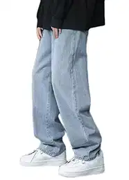Jeanshosen Herren Hose mit Weitem Bein Jeans Casual Relaxed Fit Jeanshose Denim Hosen Baggy Jeans Hip Hop Jeans Vintage Y2K Straight Leg Streetwear G Blau L
