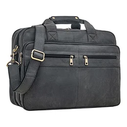 'Alexander' Lehrertasche Herren Leder Vintage Aktentasche Laptoptasche Bürotasche Businesstasche groß XXL Umhängetasche mit Dreifachtrenner, Farbe:anthrazit