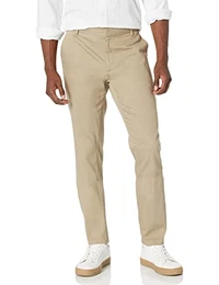 Herren Faltenresistente Stretch-Chinohose mit schmaler Passform und Flacher Vorderseite, Bräunen, 32W / 32L