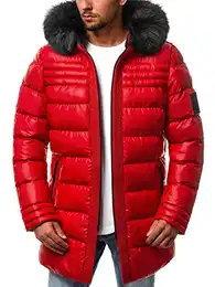 Herren Winterjacke Jacke Parka Farbvarianten Warm Winterparka Funktionsparka Wintermantel Lange Kunstfell Gefüttert Outdoor Puffer Jacket Gepolstert 777/4443K ROT M
