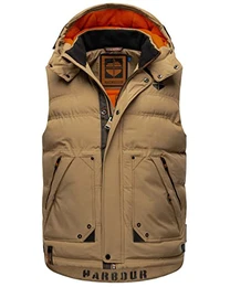 Herren Steppweste Bodywärmer Weste Angeln Outdoor Jacke Warm Kapuzenweste , Farbe:Light Brown, Größe:M