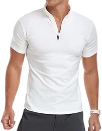 Herren Classic Zip Up Kurzarm Poloshirts Casual Slim Fit Tops Basic Designed Cotton Shirts M Weiß