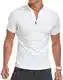 KUYIGO Herren Classic Zip Up Kurzarm Poloshirts Casual Slim Fit Tops Basic Designed Cotton Shirts M Weiß