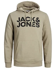 Herren JJECORP Logo Sweat Hood, Crockery/Large Print/W Black, M