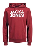 JACK & JONES Herren JJECORP Logo Sweat Hood Rio Red/Large Print/W White