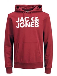 Herren JJECORP Logo Sweat Hood, Rio Red/Large Print/W White, M