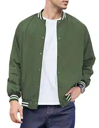 Herren Varsity Letterman Jacke Leichte Baseball Bomberjacken, armee-grün, M