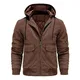 CARWORNIC Herren Lederjacke Kunstlederjacke Winterjacke Motorradjacke Für Herren Schwarz Braun Warme Kunstlederjacke Vintage Bikerjacke mit Abnehmbarer Kapuze