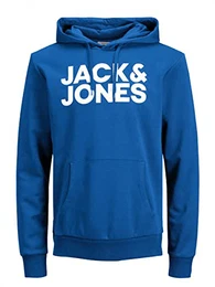 Herren JJECORP Logo Sweat Hood, Classic Blue/Large Print/W Wh, M