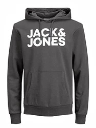 JACK & JONES Herren JJECORP Logo Sweat Hood Asphalt/Large Print/W White