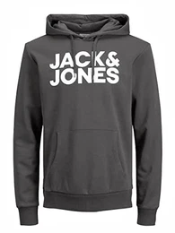 Herren JJECORP Logo Sweat Hood, Asphalt/Large Print/W White, M