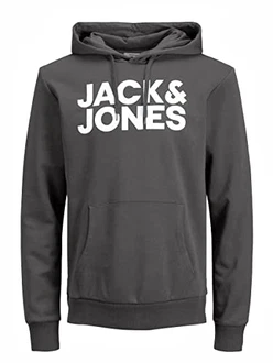 JACK & JONES Herren JJECORP Logo Sweat Hood Asphalt/Large Print/W White