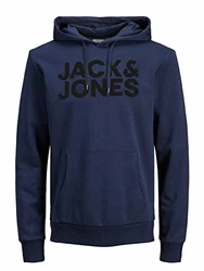 JACK & JONES Herren JJECORP Logo Sweat Hood Navy Blazer/Large Print/W Bla