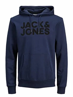 JACK & JONES Herren JJECORP Logo Sweat Hood Navy Blazer/Large Print/W Bla