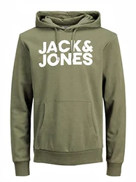 Herren JJECORP Logo Sweat Hood, Dusty Olive/Large Print/W WHI, M