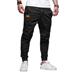 AlvaQ Herren Chino Cargohose Jogginghose mit Kordelzug Casual Hose Schwarz