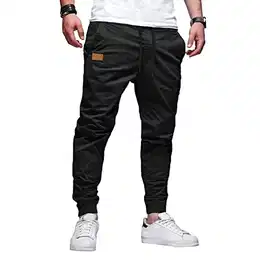Cargohose Herren Freizeithose Baumwolle Hose Herren Jogginghose mit Kordelzug Casual Hose mit Taschen Schwarz M