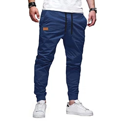 AlvaQ Herren Chino Cargohose Jogginghose mit Kordelzug Casual Hose Blau