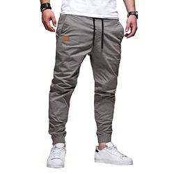 AlvaQ Herren Chino Cargohose Jogginghose mit Kordelzug Casual Hose Grau