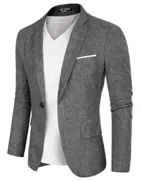 Herren Sakko Sportlich Regular Fit Freizeit Blazer für Business Hochzeit (Grauschwarz, M)