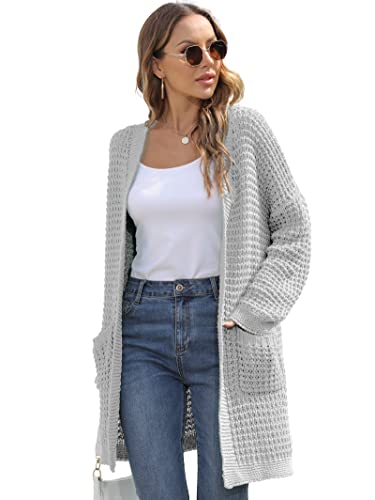 Damen Strickjacke Oversize – Kurzer Grobstrick-Cardigan Mit Laternenärmeln, Offenem Front, Warm & Elegant