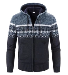 Herren Hoodie Mit-Kapuzen Strick-Sweatshirt Jacke-Cardigan - Pulliover Freizeit-Mode Herbst-Winter Fleece-Futter Warme Bequeme Outdoor Männer Kapuzen-Pulli-Strickmuster-Jacke für Hoodie Blau M