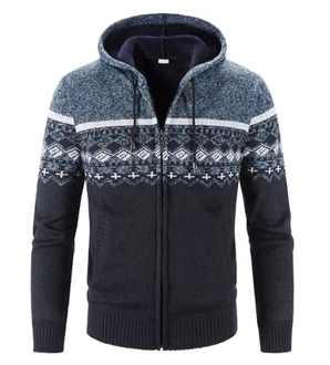 Herren Hoodie Mit Kapuzen Strick Sweatshirt Jacke Cardigan Blau