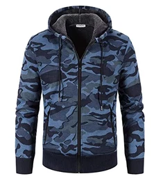 Herren Mit-Kapuzen Hoodie-Strick Sweatshirt-Jacke Cardigan - Pulliover Freizeit-Mode Herbst-Winter Fleece-Futter Warme Bequeme Outdoor Männer Kapuzen Camouflage Pulli Strick-Jacke Hoodie Blau M