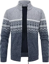Herren Herbst-Winter Strick-Pulli Sweatshirt-Jacke Cardigan - Freizeit-Mode Klassische Fleece-Futter Warme Bequeme Outdoor Männer Hoher Kragen-Strickmuster-Jacke Pulliover Mantel Hellgrau M