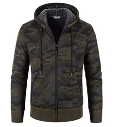 Herren Mit-Kapuzen Hoodie-Strick Sweatshirt-Jacke Cardigan - Pulliover Freizeit-Mode Herbst-Winter Fleece-Futter Warme Bequeme Männer Kapuzen Camouflage Pulli Strick-Jacke Hoodie Militärgrün M