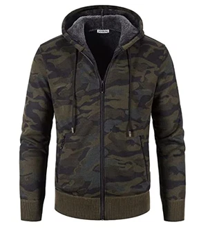 Shuanghao Herren Hoodie Strickjacke Cardigan Militärgrün