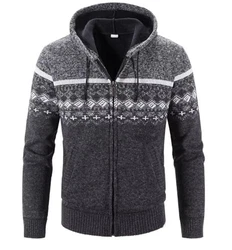 Herren Hoodie Mit Kapuzen Strick Sweatshirt Jacke Cardigan Dunkelgrau