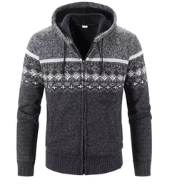 Herren Hoodie Mit-Kapuzen Strick-Sweatshirt Jacke-Cardigan - Pulliover Freizeit-Mode Herbst-Winter Fleece-Futter Warme Bequeme Outdoor Männer Kapuzen-Pulli-Strickmuster-Jacke Hoodie Dunkelgrau M