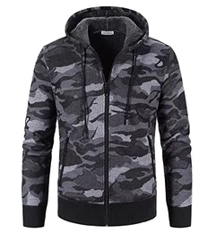 Herren Mit-Kapuzen Hoodie-Strick Sweatshirt-Jacke Cardigan - Pulliover Freizeit-Mode Herbst-Winter Fleece-Futter Warme Bequeme Männer Kapuzen Camouflage Pulli Strick-Jacke Hoodie Dunkelgrau M
