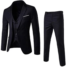 Herren Anzug 3 Teilig Modern Fit Hochzeit Anzüge Komplett Business Blazer 3-teiliger Jacke Weste Hosenanzug Slim Fit Männer Vintage Party Klassisch Charmant Sets Herrenanzug Set (Schwarz, M)