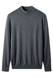 Mock Neck Pullover Winter Herren Warm Merino Reine Wolle Gestrickt_Grau_Klein