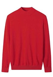 Mock Neck Pullover Winter Herren Warm Merino Reine Wolle Gestrickt_Rot_Klein