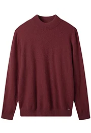 Herren Kaschmir Pullover einfarbig Mock Neck Strick Pullover_Dunkel Rot_XXXX-Large