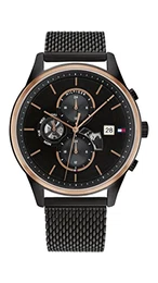 Multi Zifferblatt Quarz Uhr für Herren mit Schwarzes Edelstahl-Mesh-Gliederarmband - 1710505