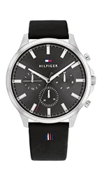 Multi Zifferblatt Quarz Uhr für Herren mit Schwarzes Lederarmband - 1710495
