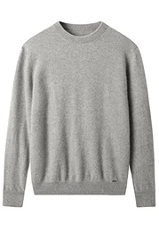 Herren Pullover aus Kaschmir mit Rundhalsausschnitt einfarbig Strick_Hell Grau_X-Small